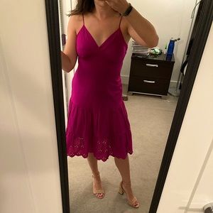 Fuscia tiered midi dress with spaghetti straps